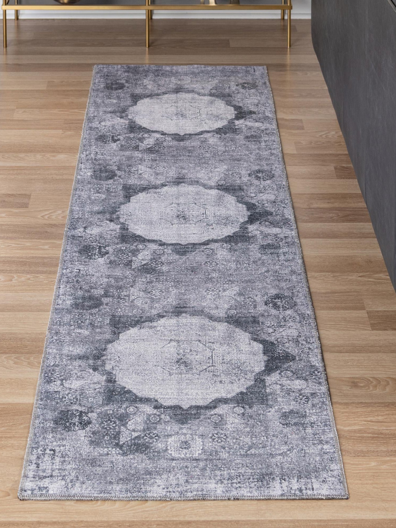 Washable Gray Ivory 2' x 8' Yara Runner Area Rug Easy to Clean Stain Resistant & Durable Polyester & Chenille Carpet for Sale at Rug Engine