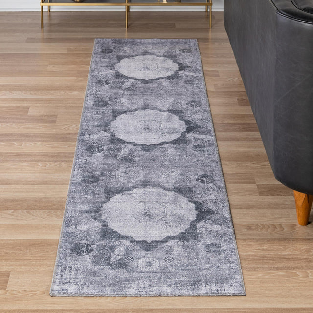 Washable Gray Ivory 2' x 8' Yara Runner Area Rug Easy to Clean Stain Resistant & Durable Polyester & Chenille Carpet for Sale at Rug Engine