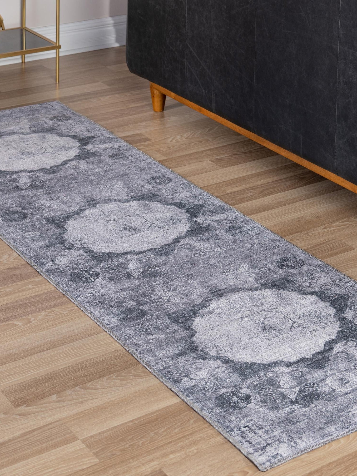 Washable Gray Ivory 2' x 8' Yara Runner Area Rug Easy to Clean Stain Resistant & Durable Polyester & Chenille Carpet for Sale at Rug Engine