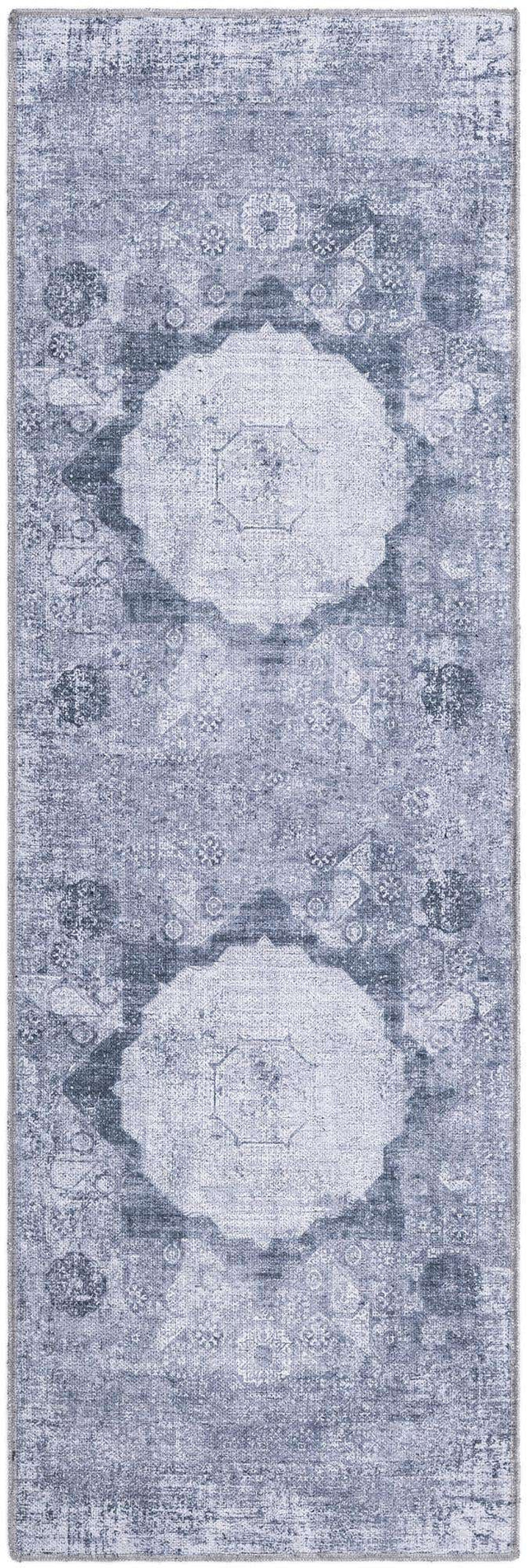 Washable Gray Ivory 2' x 6' Yara Runner Area Rug Easy to Clean Stain Resistant & Durable Polyester & Chenille Carpet for Sale at Rug Engine