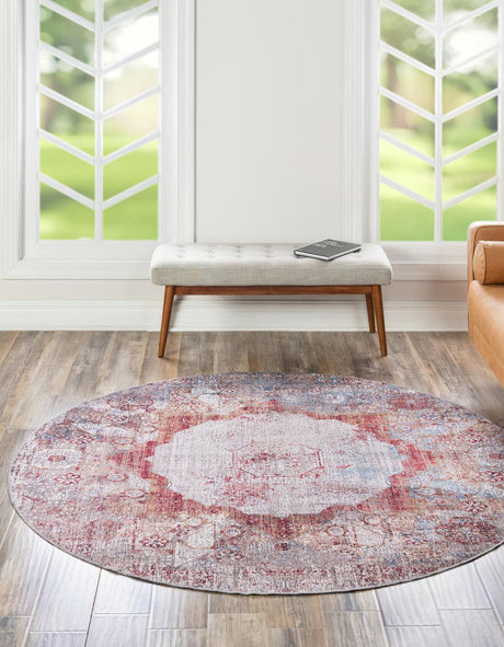 Washable Multicolor 4' x 4' Yara Round Area Rug Easy to Clean Stain Resistant & Durable Polyester & Chenille Carpet for Sale at Rug Engine