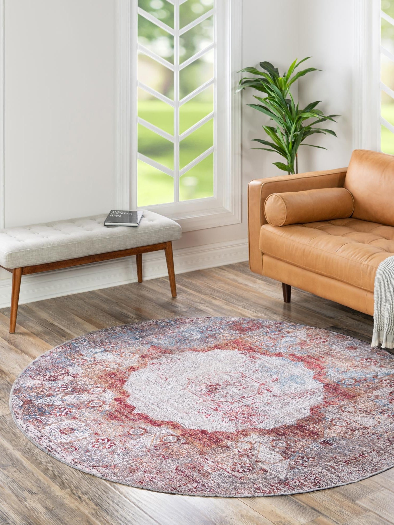 Washable Multicolor 7' 10 x 7' 10 Yara Round Area Rug Easy to Clean Stain Resistant & Durable Polyester & Chenille Carpet for Sale at Rug Engine
