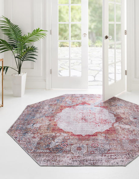 Washable Multicolor 5' x 5' Yara Octagon Area Rug Easy to Clean Stain Resistant & Durable Polyester & Chenille Carpet for Sale at Rug Engine