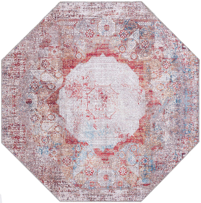 Washable Multicolor 5' x 5' Yara Octagon Area Rug Easy to Clean Stain Resistant & Durable Polyester & Chenille Carpet for Sale at Rug Engine