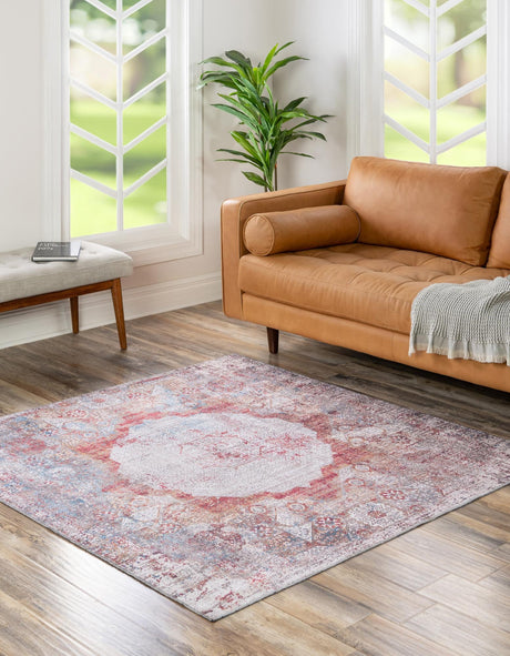 Washable Multicolor 7' 10 x 7' 10 Yara Square Area Rug Easy to Clean Stain Resistant & Durable Polyester & Chenille Carpet for Sale at Rug Engine