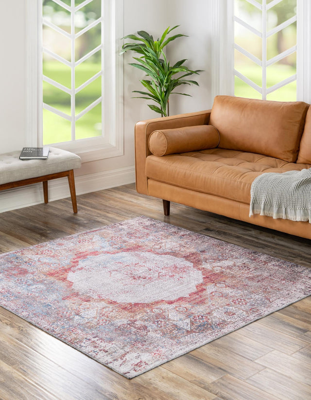 Washable Multicolor 7' 10 x 7' 10 Yara Square Area Rug Easy to Clean Stain Resistant & Durable Polyester & Chenille Carpet for Sale at Rug Engine