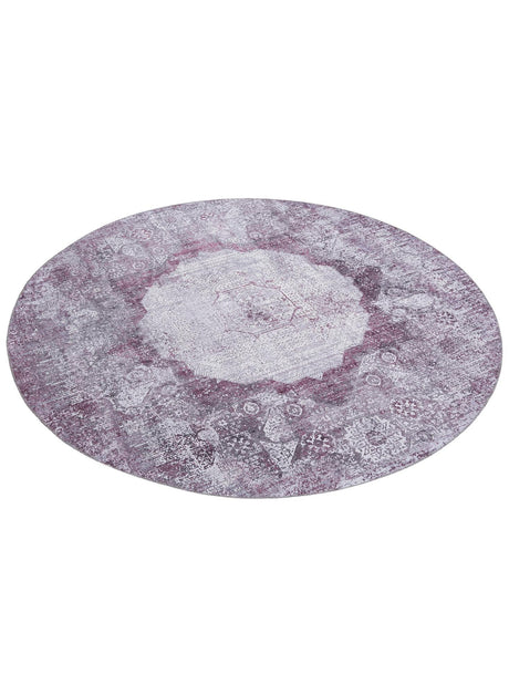 Washable Pink Ivory 7' 10 x 7' 10 Yara Round Area Rug Easy to Clean Stain Resistant & Durable Polyester & Chenille Carpet for Sale at Rug Engine
