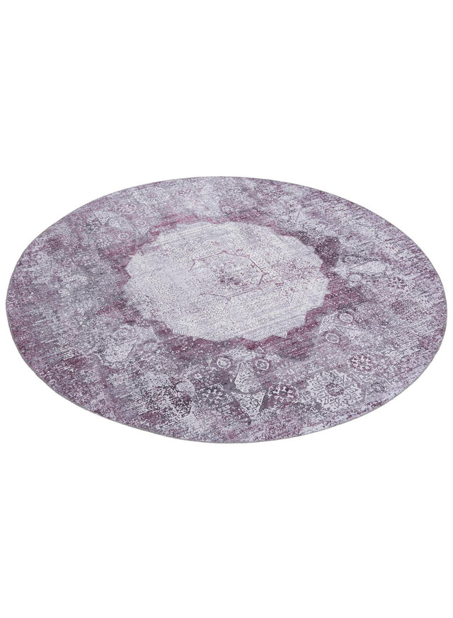 Washable Pink Ivory 7' 10 x 7' 10 Yara Round Area Rug Easy to Clean Stain Resistant & Durable Polyester & Chenille Carpet for Sale at Rug Engine