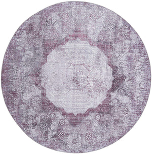 Washable Pink Ivory 7' 10 x 7' 10 Yara Round Area Rug Easy to Clean Stain Resistant & Durable Polyester & Chenille Carpet for Sale at Rug Engine