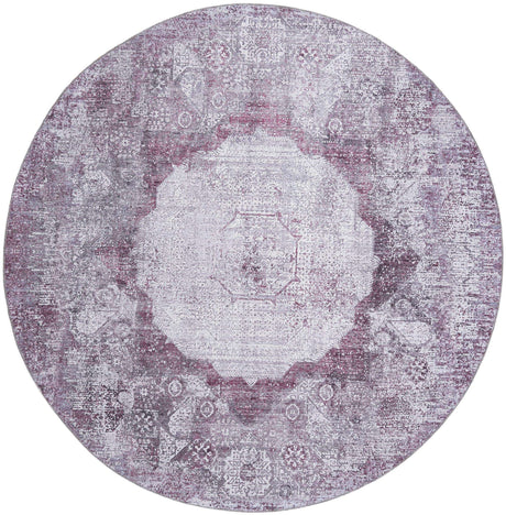 Washable Pink Ivory 7' 10 x 7' 10 Yara Round Area Rug Easy to Clean Stain Resistant & Durable Polyester & Chenille Carpet for Sale at Rug Engine