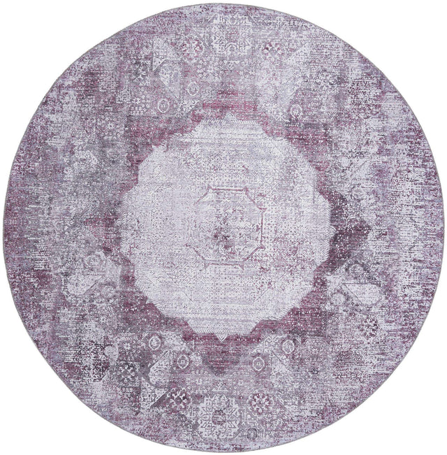 Washable Pink Ivory 7' 10 x 7' 10 Yara Round Area Rug Easy to Clean Stain Resistant & Durable Polyester & Chenille Carpet for Sale at Rug Engine