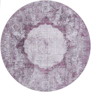 Washable Pink Ivory 6' x 6' Yara Round Area Rug Easy to Clean Stain Resistant & Durable Polyester & Chenille Carpet for Sale at Rug Engine