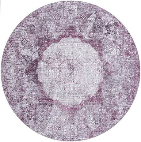 Washable Pink Ivory 6' x 6' Yara Round Area Rug Easy to Clean Stain Resistant & Durable Polyester & Chenille Carpet for Sale at Rug Engine