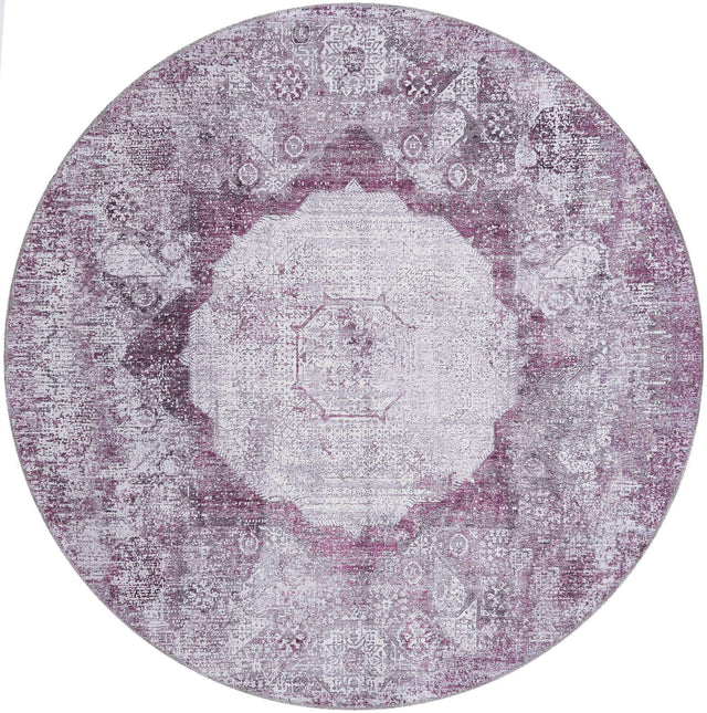 Washable Pink Ivory 6' x 6' Yara Round Area Rug Easy to Clean Stain Resistant & Durable Polyester & Chenille Carpet for Sale at Rug Engine