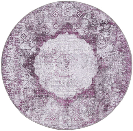 Washable Pink Ivory 4' x 4' Yara Round Area Rug Easy to Clean Stain Resistant & Durable Polyester & Chenille Carpet for Sale at Rug Engine