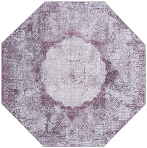 Washable Pink Ivory 7' 10 x 7' 10 Yara Octagon Area Rug Easy to Clean Stain Resistant & Durable Polyester & Chenille Carpet for Sale at Rug Engine