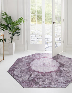 Washable Pink Ivory 7' 10 x 7' 10 Yara Octagon Area Rug Easy to Clean Stain Resistant & Durable Polyester & Chenille Carpet for Sale at Rug Engine
