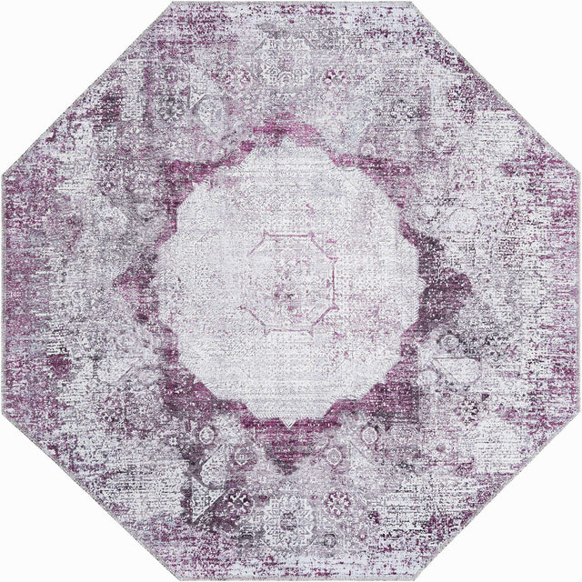 Washable Pink Ivory 5' x 5' Yara Octagon Area Rug Easy to Clean Stain Resistant & Durable Polyester & Chenille Carpet for Sale at Rug Engine