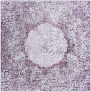 Washable Pink Ivory 7' 10 x 7' 10 Yara Square Area Rug Easy to Clean Stain Resistant & Durable Polyester & Chenille Carpet for Sale at Rug Engine