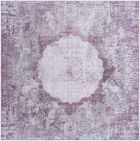 Washable Pink Ivory 7' 10 x 7' 10 Yara Square Area Rug Easy to Clean Stain Resistant & Durable Polyester & Chenille Carpet for Sale at Rug Engine