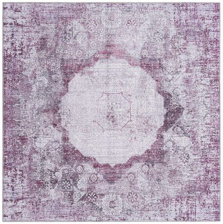 Washable Pink Ivory 5' x 5' Yara Square Area Rug Easy to Clean Stain Resistant & Durable Polyester & Chenille Carpet for Sale at Rug Engine