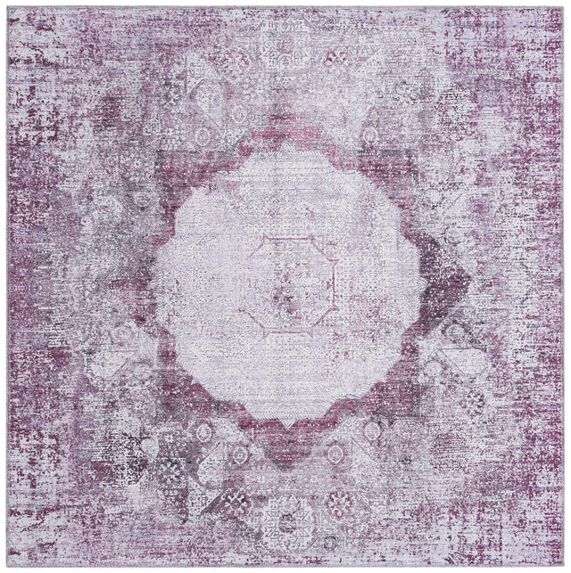 Washable Pink Ivory 5' x 5' Yara Square Area Rug Easy to Clean Stain Resistant & Durable Polyester & Chenille Carpet for Sale at Rug Engine