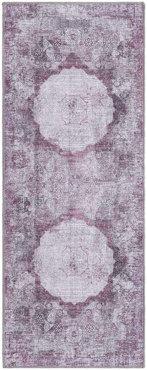 Washable Pink Ivory 2' x 5' Yara Runner Area Rug Easy to Clean Stain Resistant & Durable Polyester & Chenille Carpet for Sale at Rug Engine