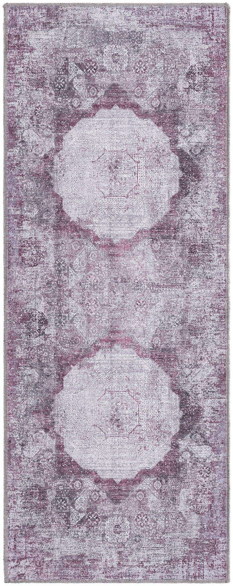 Washable Pink Ivory 2' x 5' Yara Runner Area Rug Easy to Clean Stain Resistant & Durable Polyester & Chenille Carpet for Sale at Rug Engine