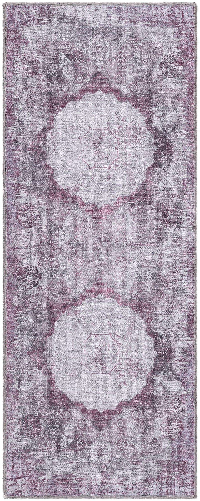 Washable Pink Ivory 2' x 5' Yara Runner Area Rug Easy to Clean Stain Resistant & Durable Polyester & Chenille Carpet for Sale at Rug Engine