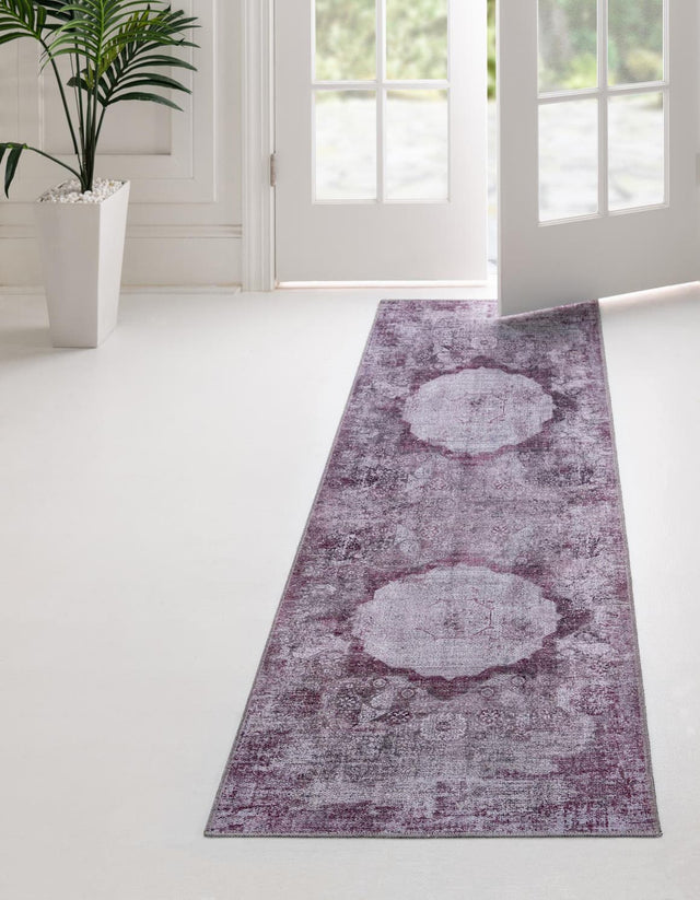 Washable Pink Ivory 2' x 8' Yara Runner Area Rug Easy to Clean Stain Resistant & Durable Polyester & Chenille Carpet for Sale at Rug Engine