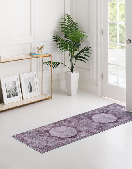 Washable Pink Ivory 2' x 6' Yara Runner Area Rug Easy to Clean Stain Resistant & Durable Polyester & Chenille Carpet for Sale at Rug Engine