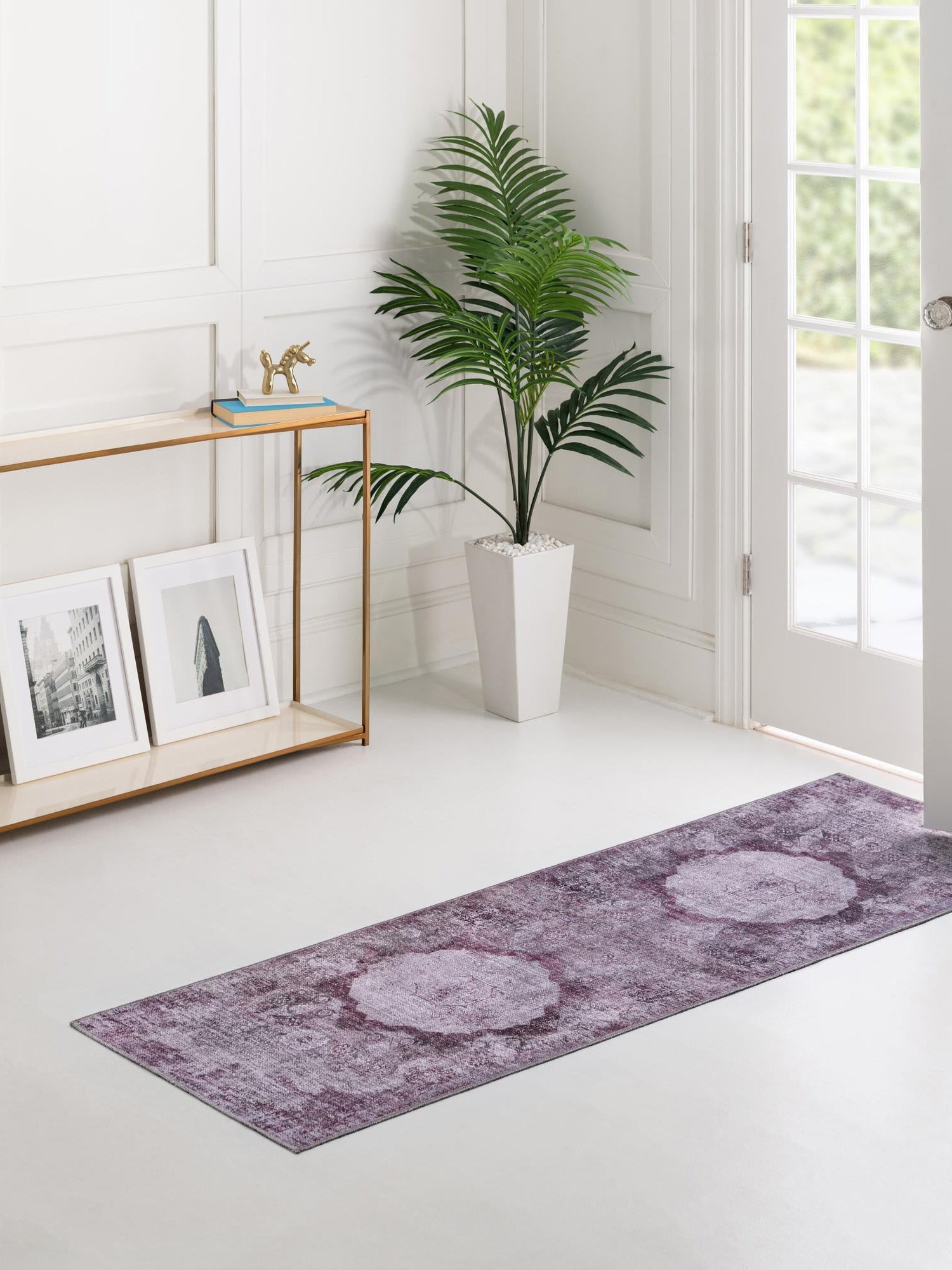 Washable Pink Ivory 2' x 8' Yara Runner Area Rug Easy to Clean Stain Resistant & Durable Polyester & Chenille Carpet for Sale at Rug Engine