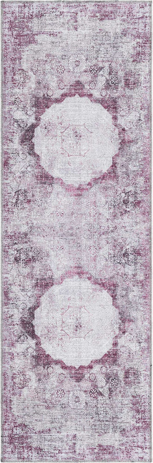 Washable Pink Ivory 2' x 6' Yara Runner Area Rug Easy to Clean Stain Resistant & Durable Polyester & Chenille Carpet for Sale at Rug Engine