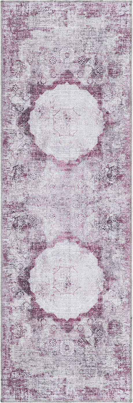 Washable Pink Ivory 2' x 6' Yara Runner Area Rug Easy to Clean Stain Resistant & Durable Polyester & Chenille Carpet for Sale at Rug Engine
