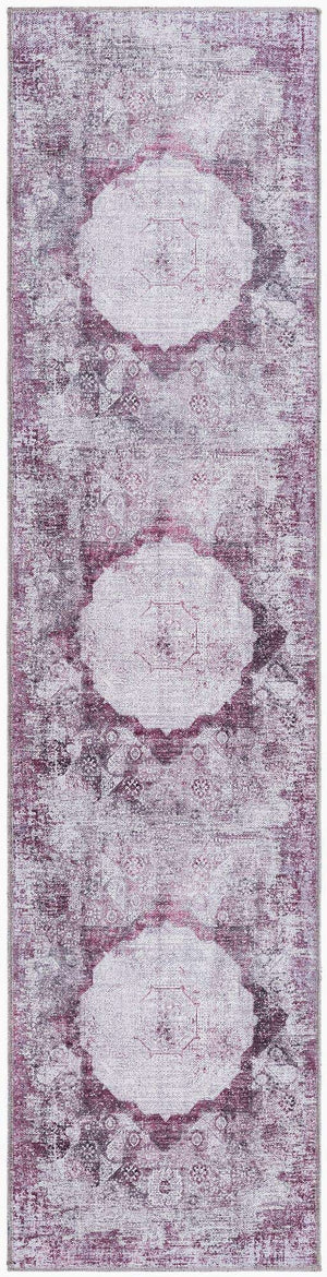 Washable Pink Ivory 2' x 8' Yara Runner Area Rug Easy to Clean Stain Resistant & Durable Polyester & Chenille Carpet for Sale at Rug Engine