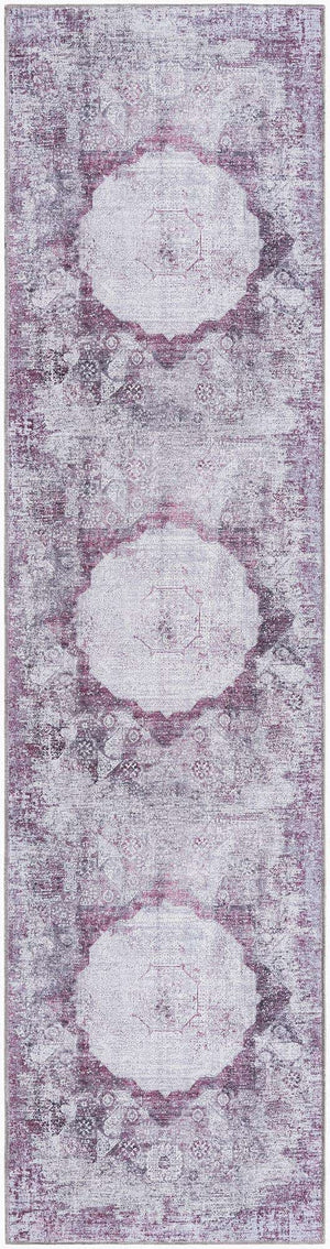 Washable Pink Ivory 2' 7 x 10' Yara Runner Area Rug Easy to Clean Stain Resistant & Durable Polyester & Chenille Carpet for Sale at Rug Engine