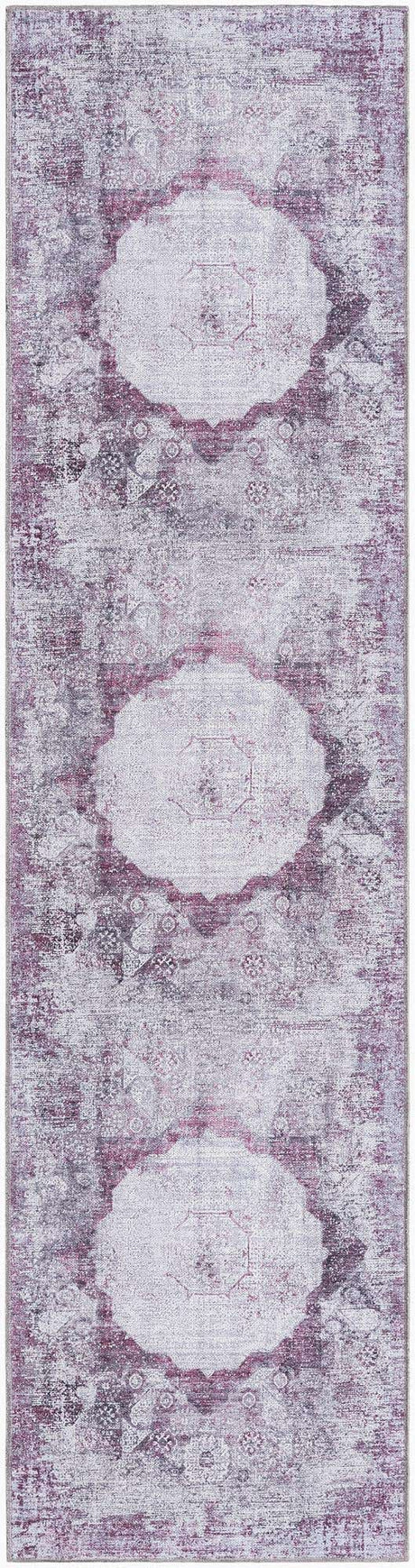 Washable Pink Ivory 2' 7 x 10' Yara Runner Area Rug Easy to Clean Stain Resistant & Durable Polyester & Chenille Carpet for Sale at Rug Engine