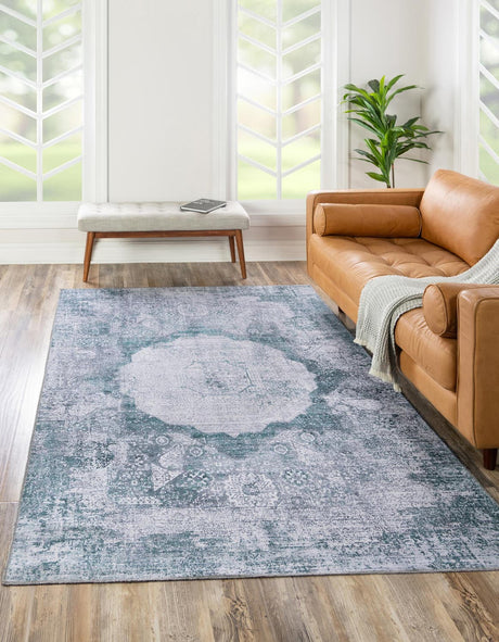 Teal Ivory 2' x 3' Yara Washable Rectangle Rug