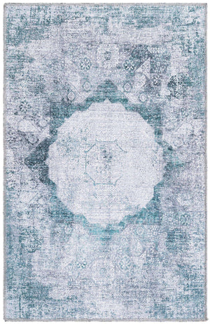Washable Teal Ivory 2' x 3' Yara Rectangle Area Rug Easy to Clean Stain Resistant & Durable
