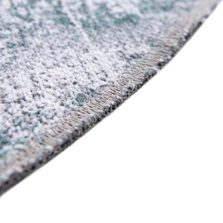 Washable Teal Ivory 4' x 4' Yara Round Area Rug Easy to Clean Stain Resistant & Durable Polyester & Chenille Carpet for Sale at Rug Engine