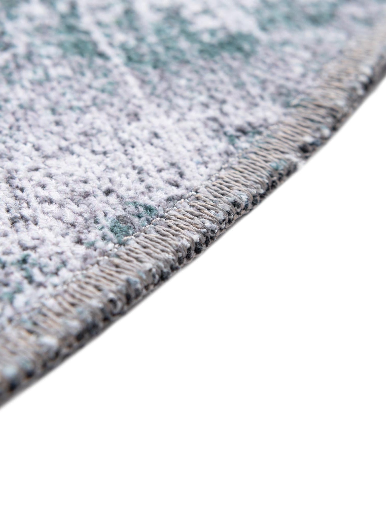 Washable Teal Ivory 7' 10 x 7' 10 Yara Round Area Rug Easy to Clean Stain Resistant & Durable Polyester & Chenille Carpet for Sale at Rug Engine