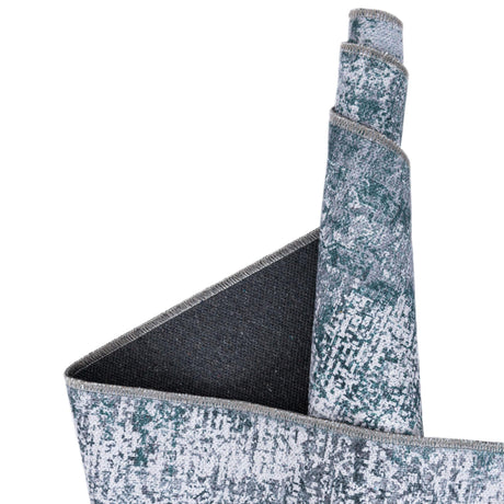 Washable Teal Ivory 4' x 4' Yara Round Area Rug Easy to Clean Stain Resistant & Durable Polyester & Chenille Carpet for Sale at Rug Engine