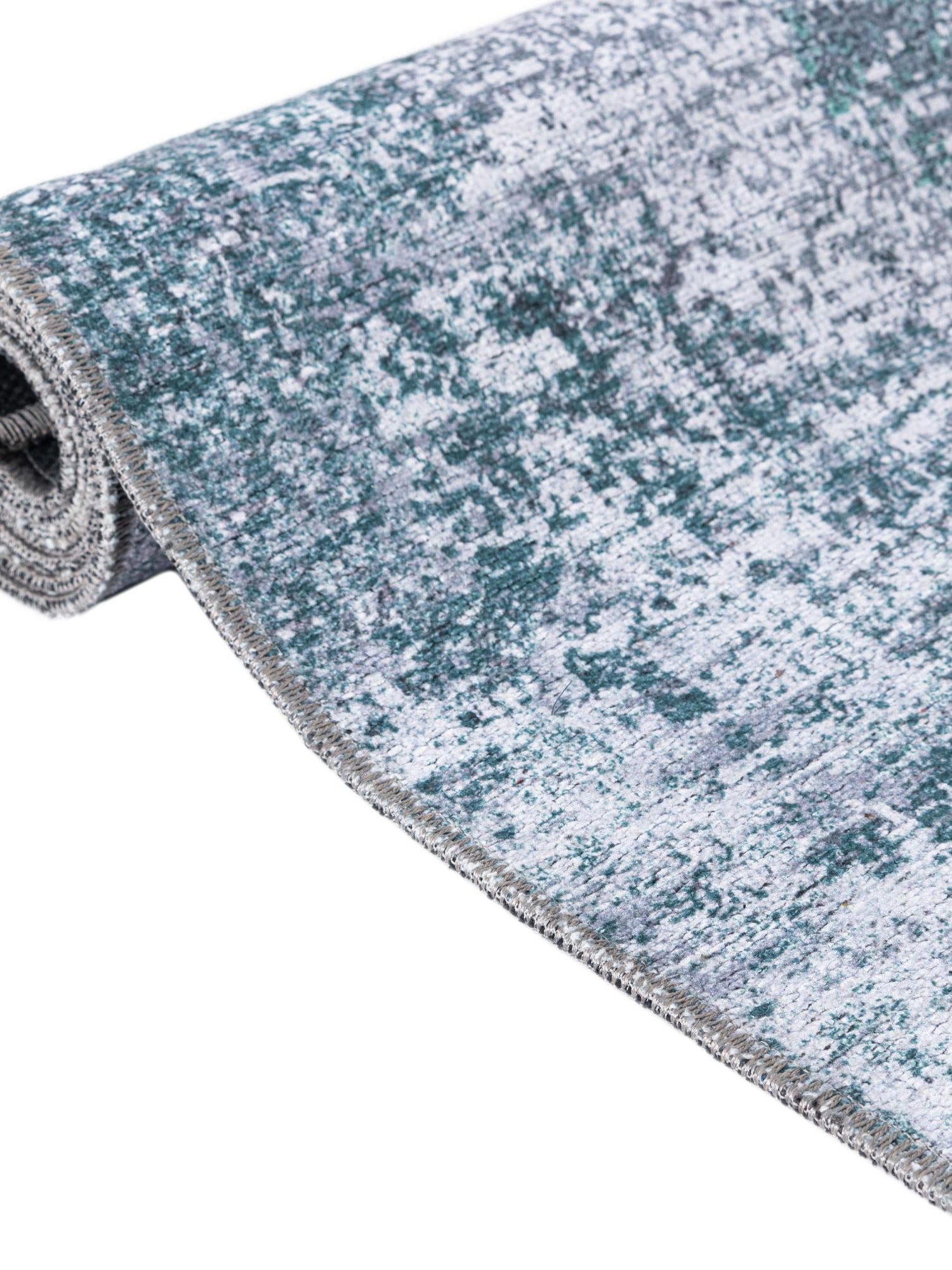 Washable Teal Ivory 7' 10 x 7' 10 Yara Round Area Rug Easy to Clean Stain Resistant & Durable Polyester & Chenille Carpet for Sale at Rug Engine