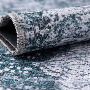 Washable Teal Ivory 7' 10 x 7' 10 Yara Square Area Rug Easy to Clean Stain Resistant & Durable Polyester & Chenille Carpet for Sale at Rug Engine