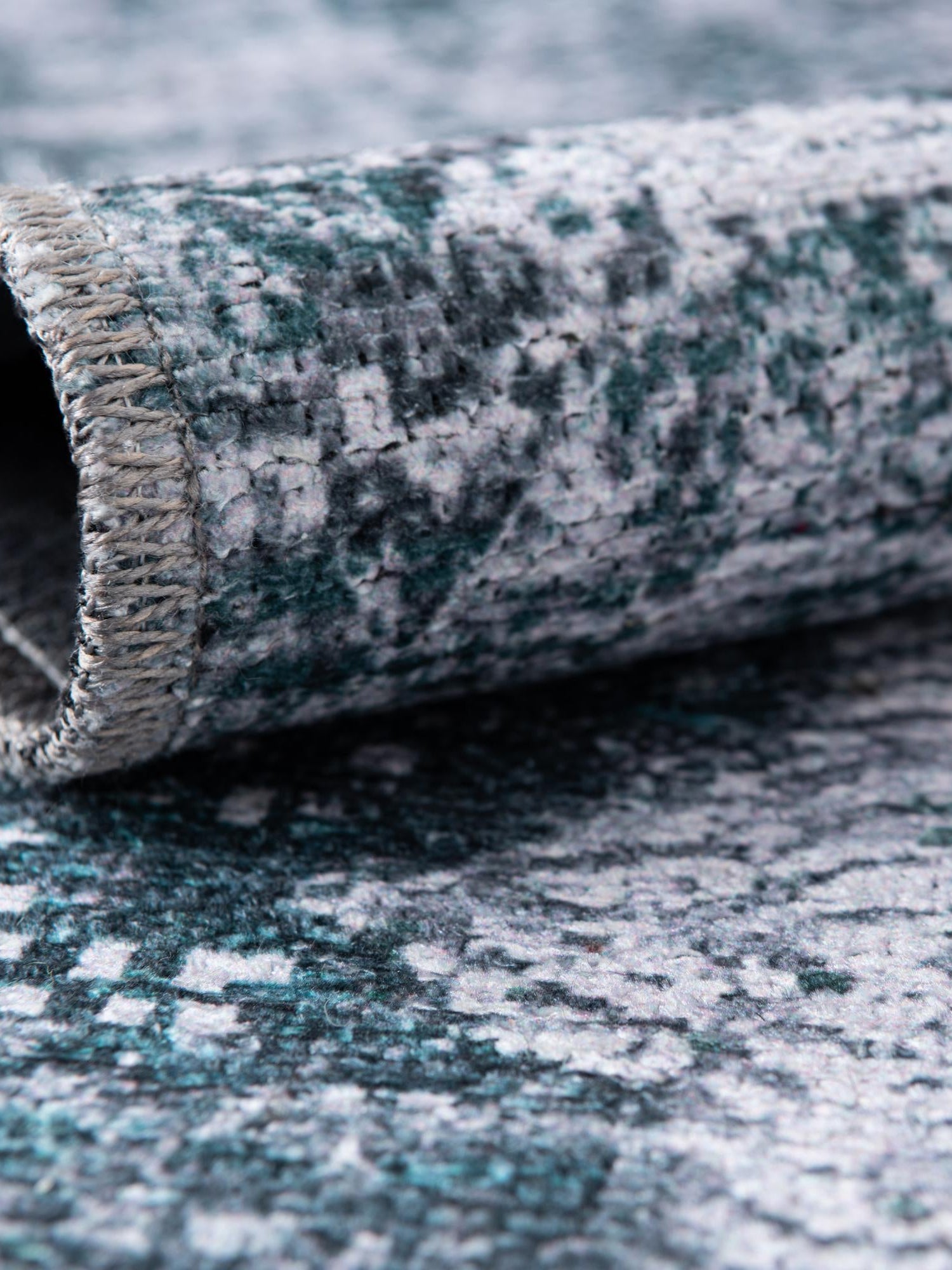 Washable Teal Ivory 5' x 5' Yara Square Area Rug Easy to Clean Stain Resistant & Durable Polyester & Chenille Carpet for Sale at Rug Engine