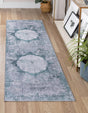 Washable Teal Ivory 2' x 5' Yara Runner Area Rug Easy to Clean Stain Resistant & Durable Polyester & Chenille Carpet for Sale at Rug Engine