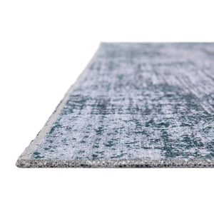 Washable Teal Ivory 2' x 8' Yara Runner Area Rug Easy to Clean Stain Resistant & Durable Polyester & Chenille Carpet for Sale at Rug Engine