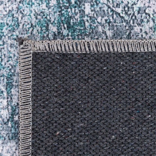Washable Teal Ivory 2' x 5' Yara Runner Area Rug Easy to Clean Stain Resistant & Durable Polyester & Chenille Carpet for Sale at Rug Engine