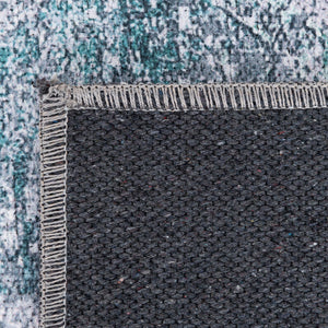 Washable Teal Ivory 2' 7 x 10' Yara Runner Area Rug Easy to Clean Stain Resistant & Durable Polyester & Chenille Carpet for Sale at Rug Engine