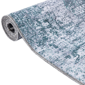 Washable Teal Ivory 2' x 6' Yara Runner Area Rug Easy to Clean Stain Resistant & Durable Polyester & Chenille Carpet for Sale at Rug Engine